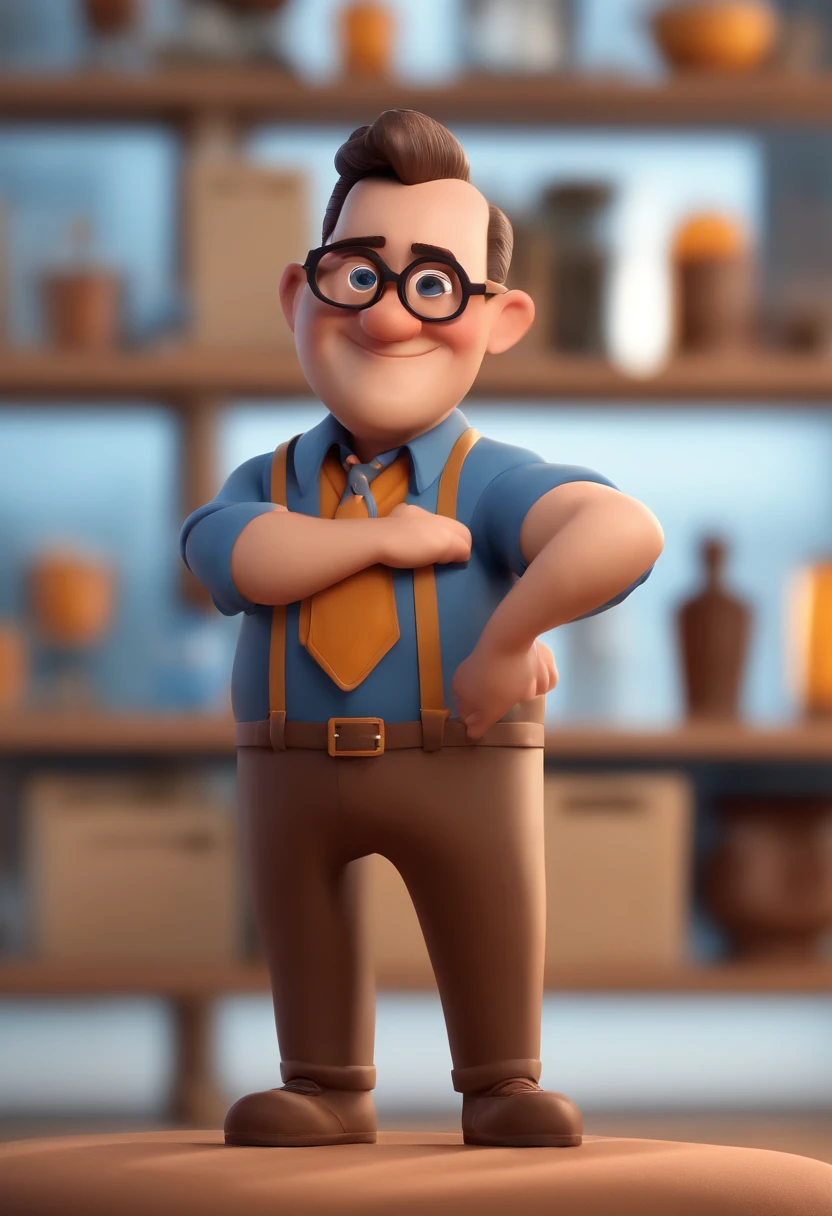 Cartoon character of a man with black glasses and a blue shirt, animation character, Caractere estilizado, animation style rendering, 3D estilizado, Arnold Maya render, 3 d render stylized, toon render keyshot, Personagem 3D, Personagem 3D, 3d rendering stylized, 3 d character render, personagem de desenho animado, Personagem de close up, Pose de personagem,  (Estilo Pixar) (master part:1.2) (Bokeh) (best quality) (pele detalhada) (textura detalhada) (8k) (argila) (Cinematic lighting) (foco nítido