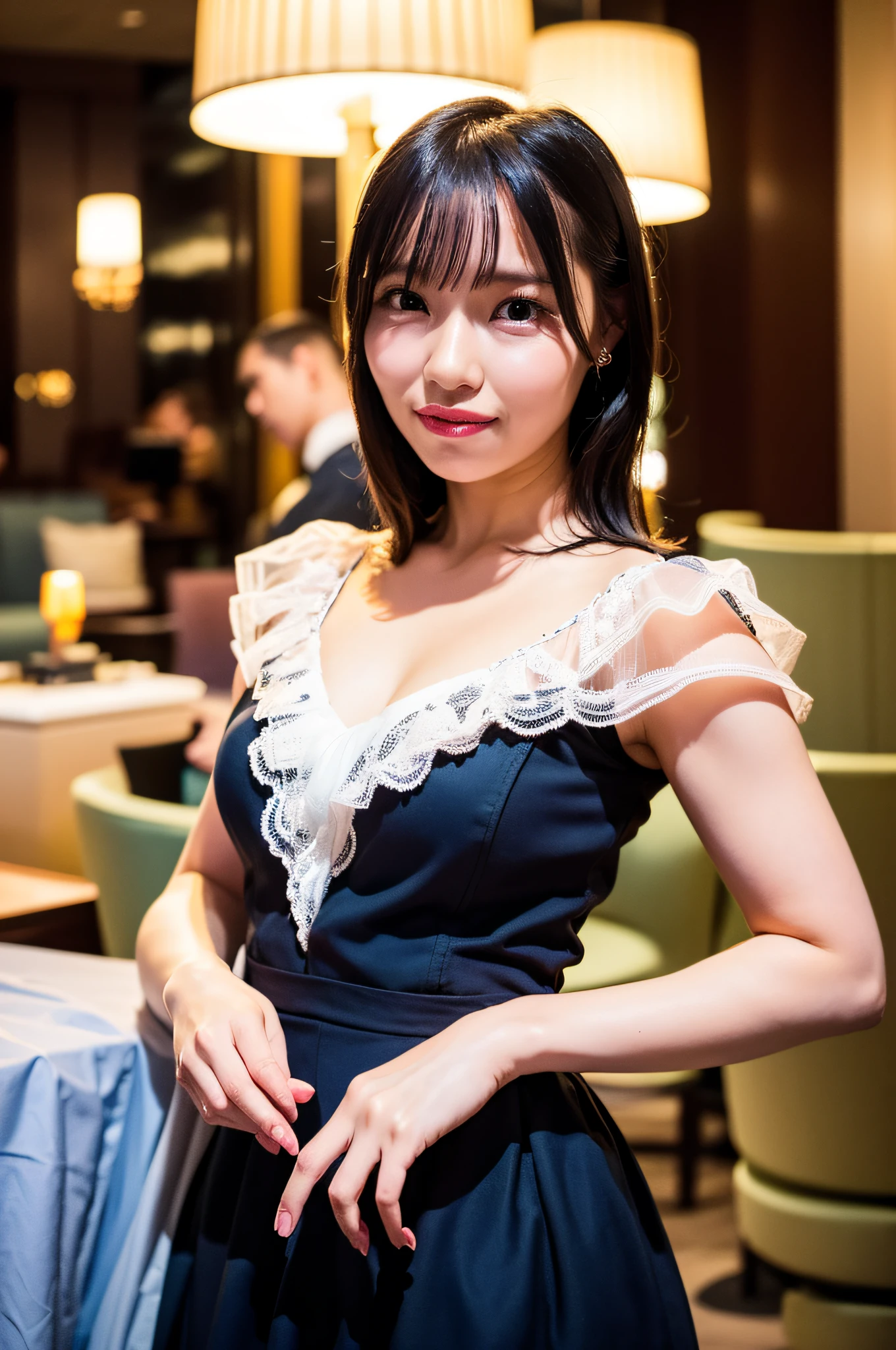 woman posing in the photo (wearing deep_v-neck_dress: 1.3), white lace dress,
Good hands, 4K, high resolution, masterpiece, top quality, head: 1.3, (((Hasselblad photo)), fine skin, sharp focus, (cinematic lighting), night, soft lighting, dynamic angle, [:( detail face: 1.2):0.2],(((5 star hotel))),