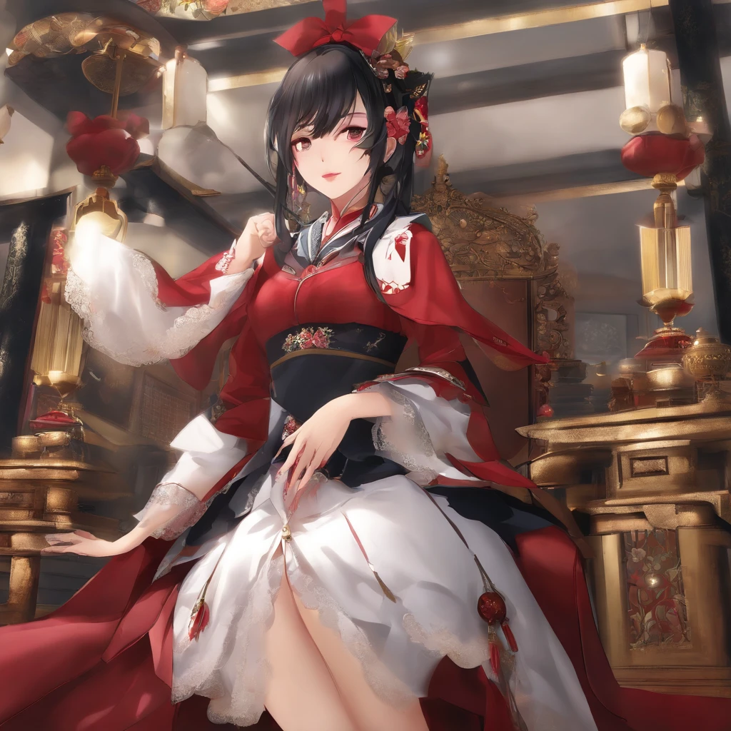 Beautiful, Obra maestra, La mejor calidad, Cara extremadamente detallada, Perfect lighting, 1girl, solamente, Matoi Ryuuko, Ropa japonesa, quimono, quimono corto, Disparo de vaquero