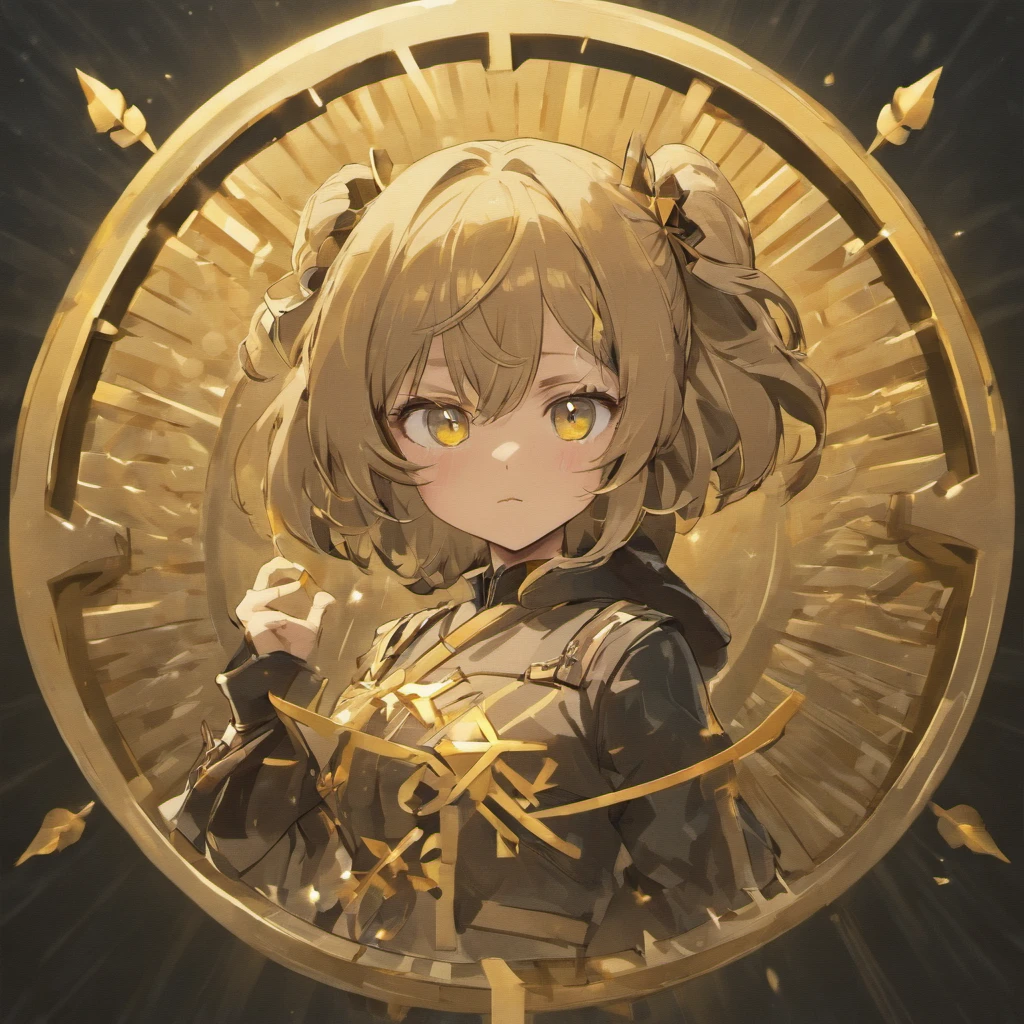 a round round glossy black metallic circle with the large, uppercase letters S H T V in gold engraved in the center of the shield and flanked by a gold laurel palm and a gold star at the base of the shield between the two gold palms