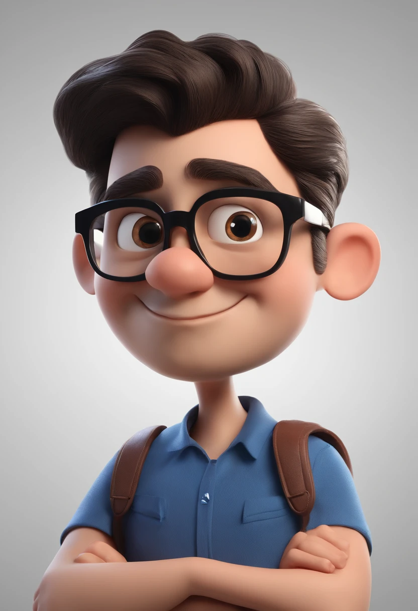 Cartoon character of a man with black glasses and a blue shirt, animation character, Caractere estilizado, animation style rendering, 3D estilizado, Arnold Maya render, 3 d render stylized, toon render keyshot, Personagem 3D, Personagem 3D, 3d rendering stylized, 3 d character render, personagem de desenho animado, Personagem de close up, Pose de personagem,  (Estilo Pixar) (master part:1.2) (Bokeh) (best quality) (pele detalhada) (textura detalhada) (8k) (argila) (Cinematic lighting) (foco nítido