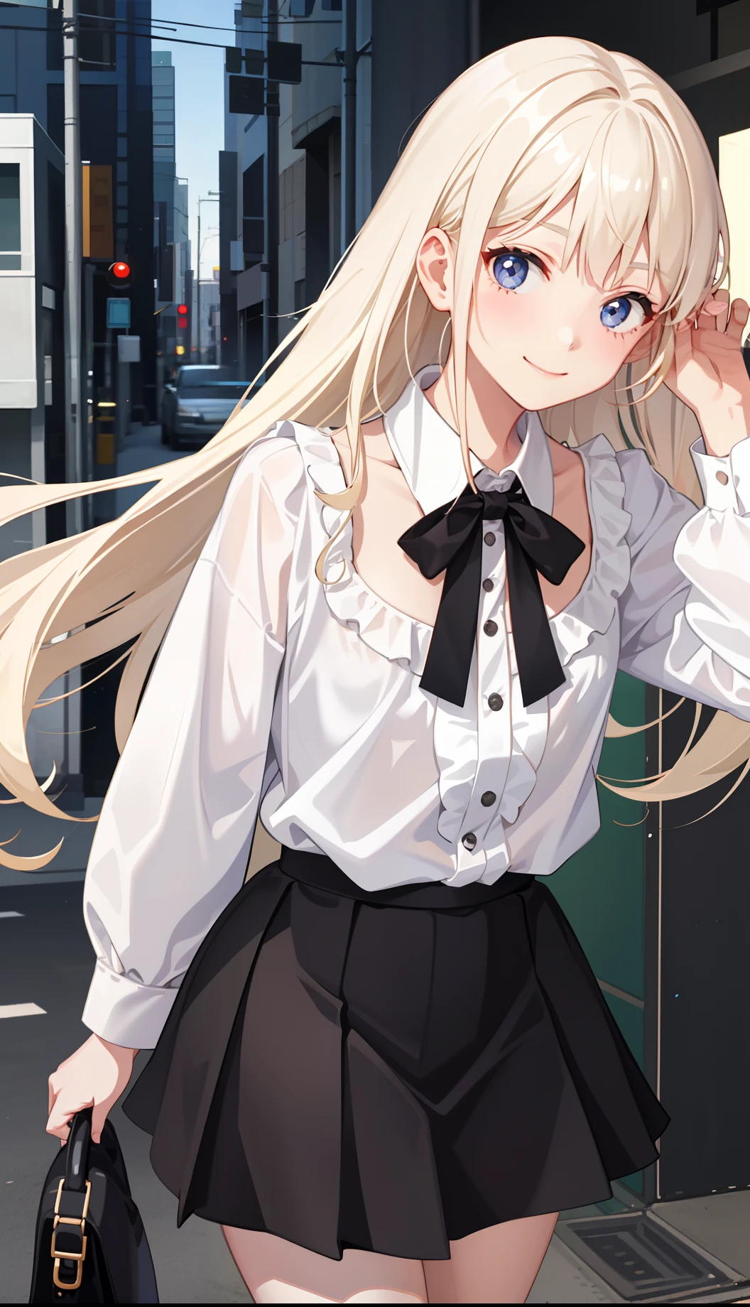 1girl in、A smile、The shirt、Blouse、(paler)skirt by the、(small tits)Chilarism、movement、