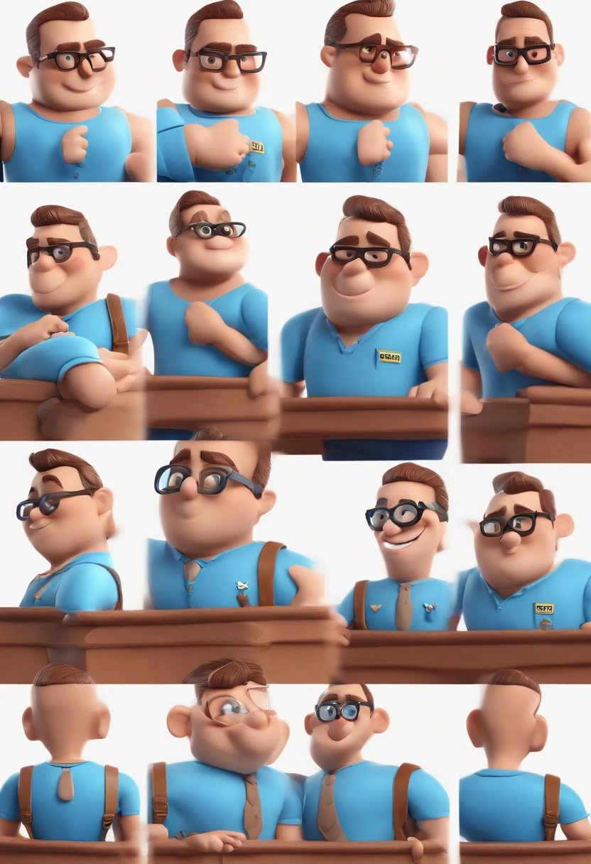 Cartoon character of a man with black glasses and a blue shirt, animation character, Caractere estilizado, animation style rendering, 3D estilizado, Arnold Maya render, 3 d render stylized, toon render keyshot, Personagem 3D, Personagem 3D, 3d rendering stylized, 3 d character render, personagem de desenho animado, Personagem de close up, Pose de personagem, (Estilo Pixar) (master part:1.2) (Bokeh) (best quality) (pele detalhada) (textura detalhada) (8k) (argila) (Cinematic lighting) (foco nítido