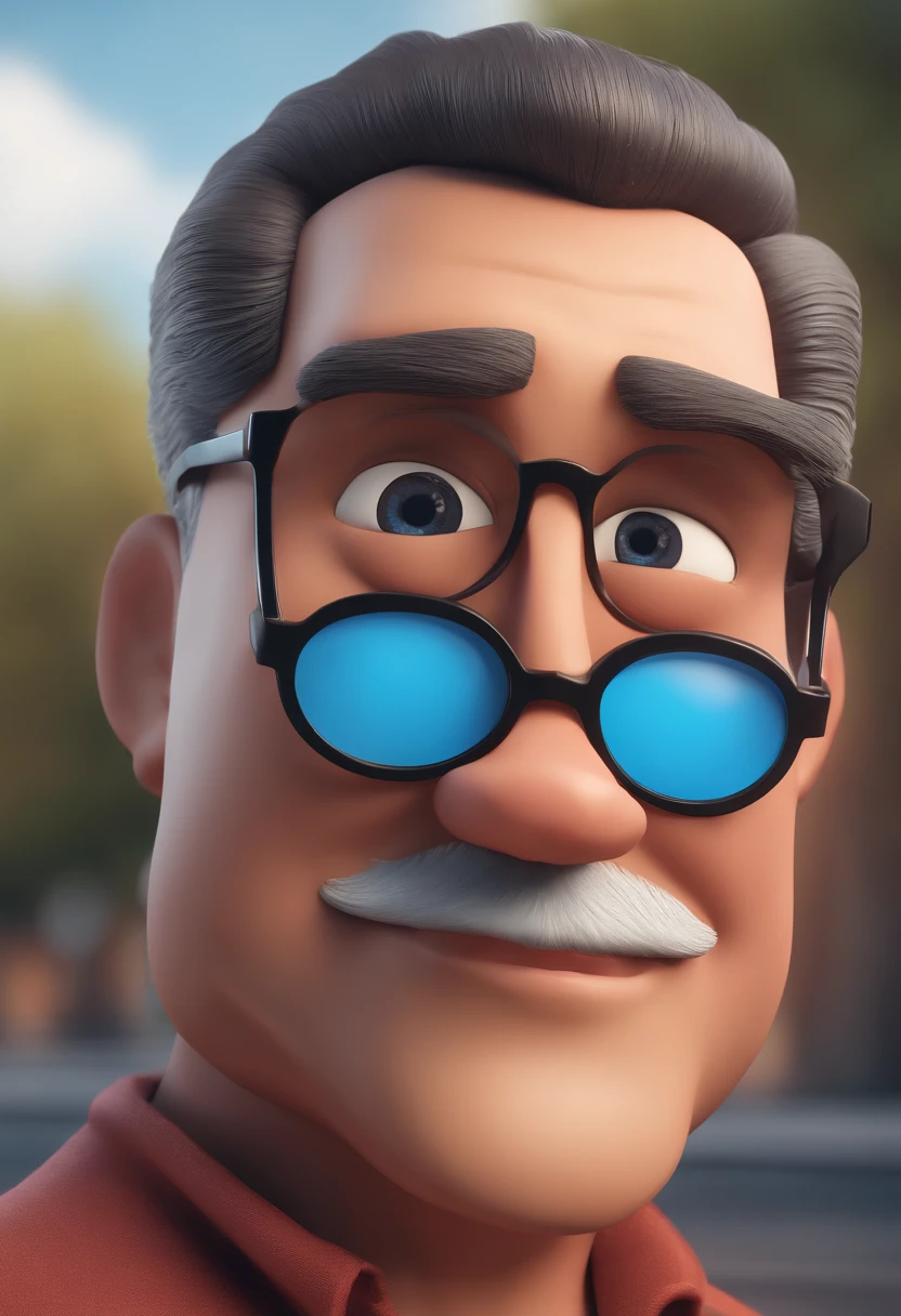 Cartoon character of a man with black glasses and a blue shirt, animation character, Caractere estilizado, animation style rendering, 3D estilizado, Arnold Maya render, 3 d render stylized, toon render keyshot, Personagem 3D, Personagem 3D, 3d rendering stylized, 3 d character render, personagem de desenho animado, Personagem de close up, Pose de personagem, (Estilo Pixar) (master part:1.2) (Bokeh) (best quality) (pele detalhada) (textura detalhada) (8k) (argila) (Cinematic lighting) (foco nítido