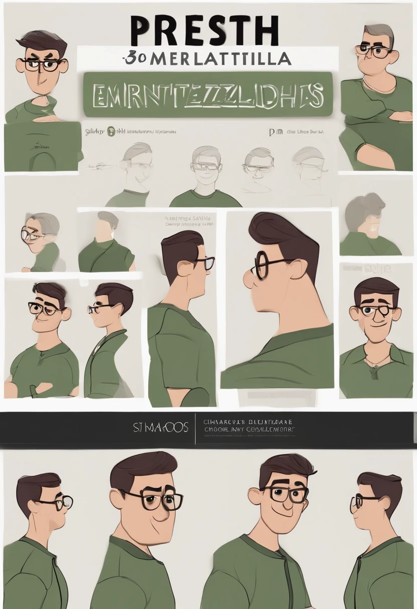 Cartoon character of a young man wearing black glasses and a green shirt, animation character, stylized character, Rendering animation styles, 3D estilizado, Arnold Maya render, 3D render estilizado, Toon renderizar keyshot, Personaje 3D, Personaje 3D, Renderizado 3D estilizado, Renderizado de 3 caracteres D, Personaje de dibujos animados, Personaje de primer plano, Pose del personaje, (estilo pixar) (Pieza maestra:1.2) (Bokeh) (La mejor calidad) (Piel detallada) (Textura detallada) (8k) (arcilla) (cinematic lighting) (foco nítido