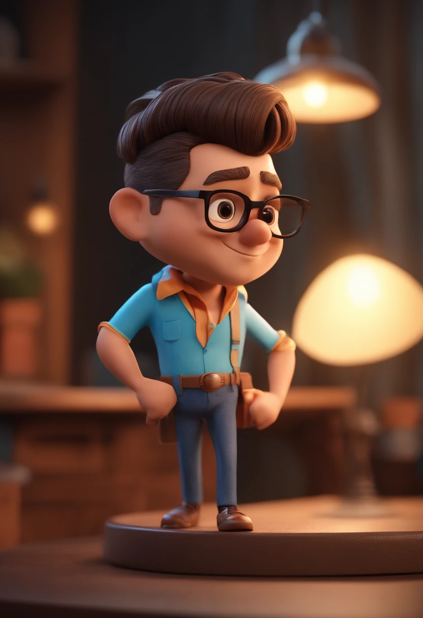 Cartoon character of a man with black glasses and a blue shirt, animation character, Caractere estilizado, animation style rendering, 3D estilizado, Arnold Maya render, 3 d render stylized, toon render keyshot, Personagem 3D, Personagem 3D, 3d rendering stylized, 3 d character render, personagem de desenho animado, Personagem de close up, Pose de personagem, (Estilo Pixar) (master part:1.2) (Bokeh) (best quality) (pele detalhada) (textura detalhada) (8k) (argila) (Cinematic lighting) (foco nítido