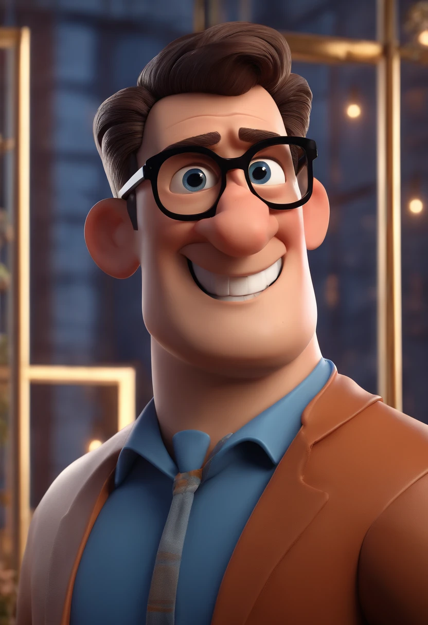 Cartoon character of a man with black glasses and a blue shirt, animation character, Caractere estilizado, animation style rendering, 3D estilizado, Arnold Maya render, 3 d render stylized, toon render keyshot, Personagem 3D, Personagem 3D, 3d rendering stylized, 3 d character render, personagem de desenho animado, Personagem de close up, Pose de personagem, (Estilo Pixar) (master part:1.2) (Bokeh) (best quality) (pele detalhada) (textura detalhada) (8k) (argila) (Cinematic lighting) (foco nítido