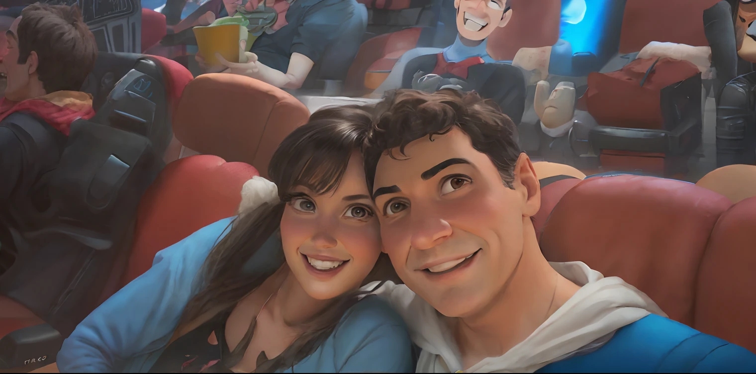 Casal feliz estilo pixar no cinema