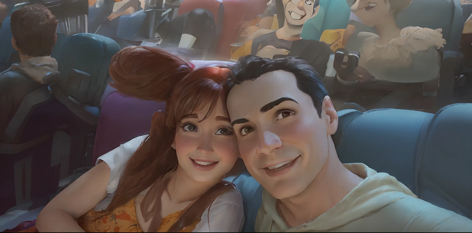 Casal feliz estilo pixar no cinema