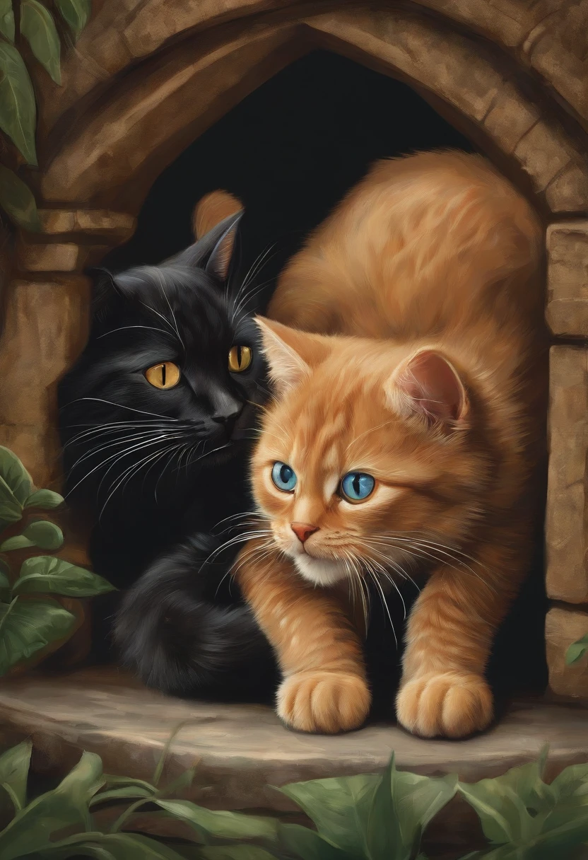 Two cats playing,adolable,illustration