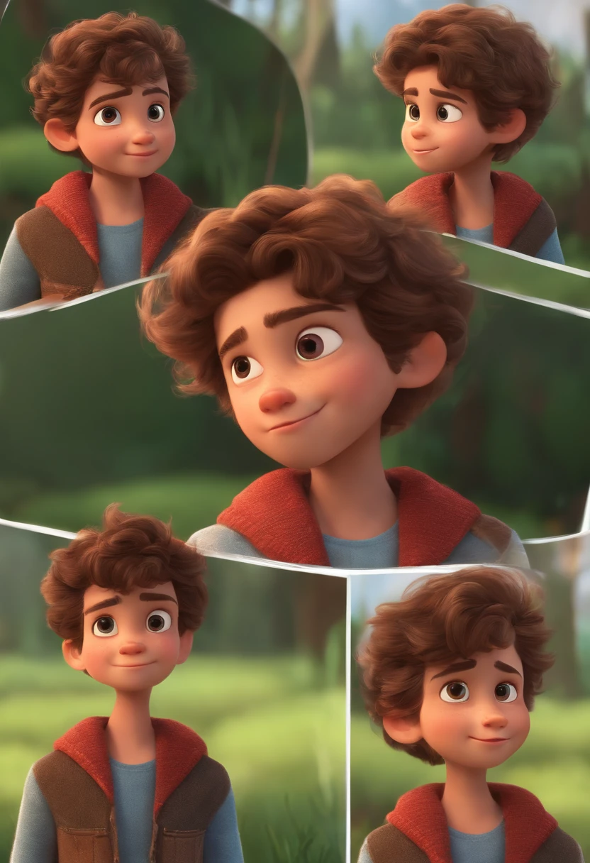 Image of a boy for a story in a YouTube video in Pixar format, He's the little allabester, He's the class leader, He's outgoing, Playful and gets up for a lot of things, cabelo curto