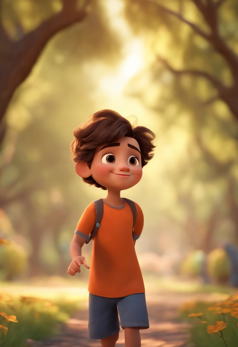 Image of a boy for a story in a YouTube video in Pixar format, He's the little allabester, He's the class leader, He's outgoing, Playful and gets up for a lot of things, cabelo curto