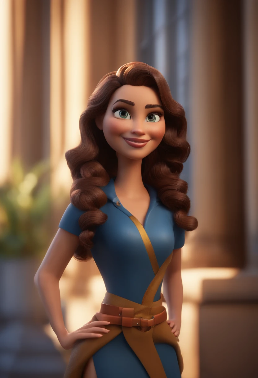 Personagem de desenho animado de uma mulher, usando beca de formatura brasileira, preta com azul, um personagem animado, Caractere estilizado, animation style rendering, 3D estilizada, 3 d render stylized, toon render keyshot, Personagem 3D, Personagem 3D, 3d rendering stylized, 3 d character render, personagem de desenho animado, Personagem de close up, Pose de personagem, (Estilo Pixar) (master part:1.2) (Bokeh) (best quality) (pele detalhada) (textura detalhada) (8k) (argila) (Cinematic lighting) (foco nítido，Senta e vaza a parte superior do corpo