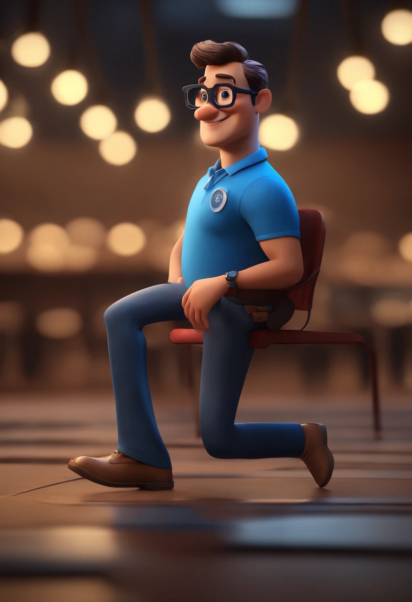 Cartoon character of a man with black glasses and a blue shirt, animation character, Caractere estilizado, animation style rendering, 3D estilizado, Arnold Maya render, 3 d render stylized, toon render keyshot, Personagem 3D, Personagem 3D, 3d rendering stylized, 3 d character render, personagem de desenho animado, Personagem de close up, Pose de personagem,  (Estilo Pixar) (master part:1.2) (Bokeh) (best quality) (pele detalhada) (textura detalhada) (8k) (argila) (Cinematic lighting) (foco nítido