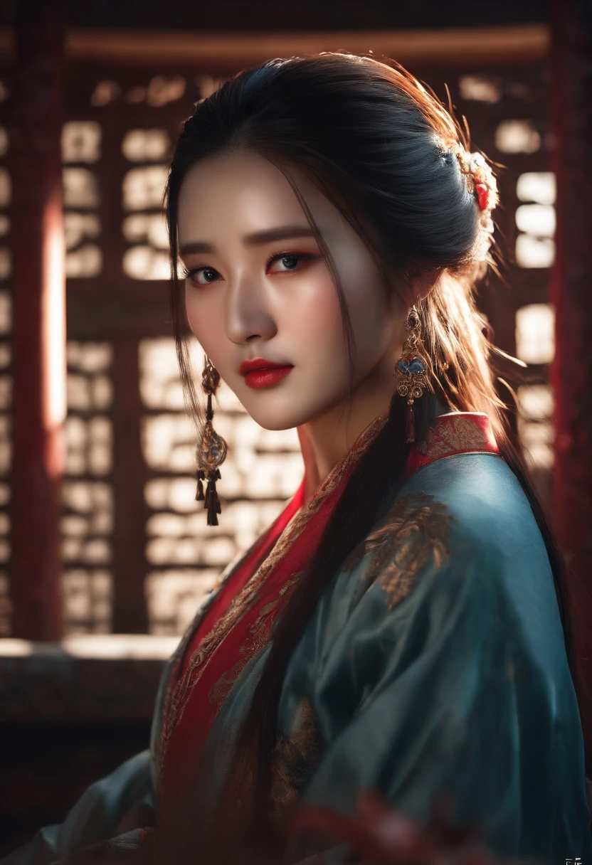 Realistic face bust of a girl with long hair,Tears in the corners of the eyes,weeping,Chinese ancient style。Moonlit environment