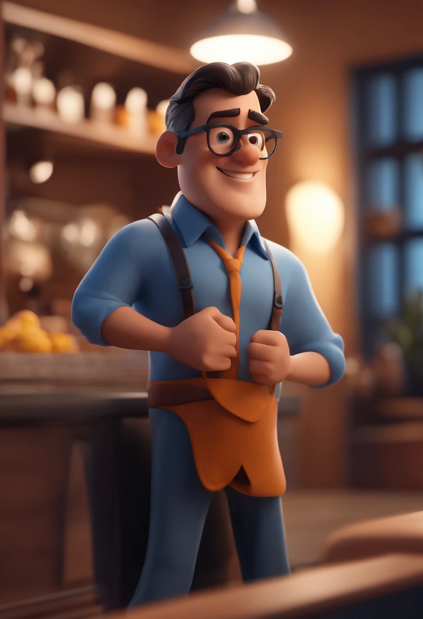 Cartoon character of a man with black glasses and a blue shirt, animation character, Caractere estilizado, animation style rendering, 3D estilizado, Arnold Maya render, 3 d render stylized, toon render keyshot, Personagem 3D, Personagem 3D, 3d rendering stylized, 3 d character render, personagem de desenho animado, Personagem de close up, Pose de personagem, (Estilo Pixar) (master part:1.2) (Bokeh) (best quality) (pele detalhada) (textura detalhada) (8k) (argila) (Cinematic lighting) (foco nítido