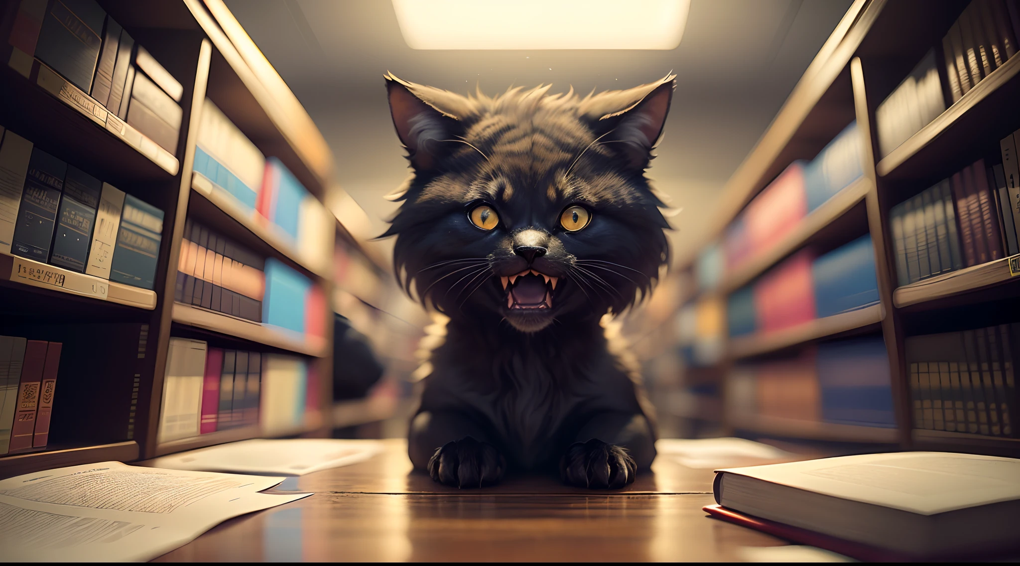 Paisagem de terror em uma mesa de biblioteca