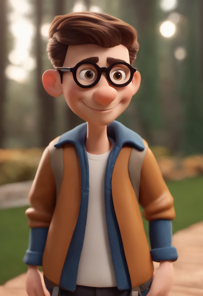 Cartoon character of a man with black glasses and a black t-shirt, 4K Animation Character, Caractere estilizado, animation style rendering, 3D estilizado, Arnold Maya render, 3 d render stylized, toon render keyshot, Personagem 3D, Personagem 3D, 3d rendering stylized, 3 d character render, personagem de desenho animado, Personagem de close up, Pose de personagem, (Estilo Pixar) (master part:1.2) (Bokeh) (best quality) (pele detalhada parda) (textura detalhada) (8k) (argila) (Cinematic lighting) (foco nítido