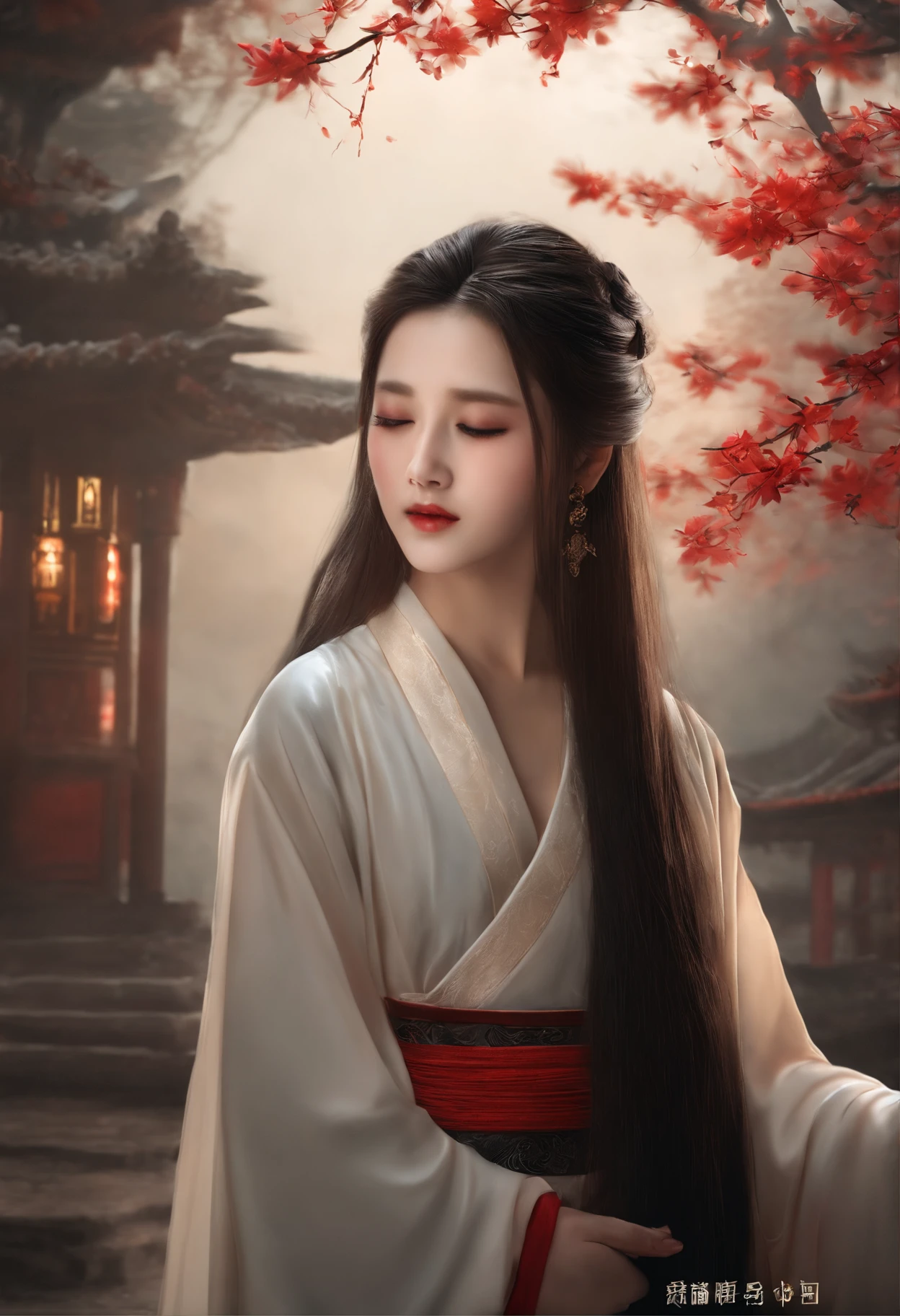 Realistic face bust of a girl with long hair,Tears in the corners of the eyes,weeping,Chinese ancient style。Moonlit environment