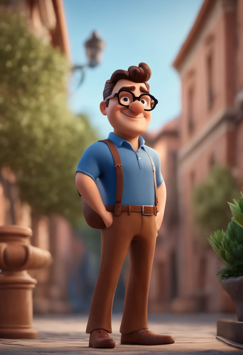 Cartoon character of a man with black glasses and a blue shirt, animation character, Caractere estilizado, animation style rendering, 3D estilizado, Arnold Maya render, 3 d render stylized, toon render keyshot, Personagem 3D, Personagem 3D, 3d rendering stylized, 3 d character render, personagem de desenho animado, Personagem de close up, Pose de personagem, (Estilo Pixar) (master part:1.2) (Bokeh) (best quality) (pele detalhada) (textura detalhada) (8k) (argila) (Cinematic lighting) (foco nítido