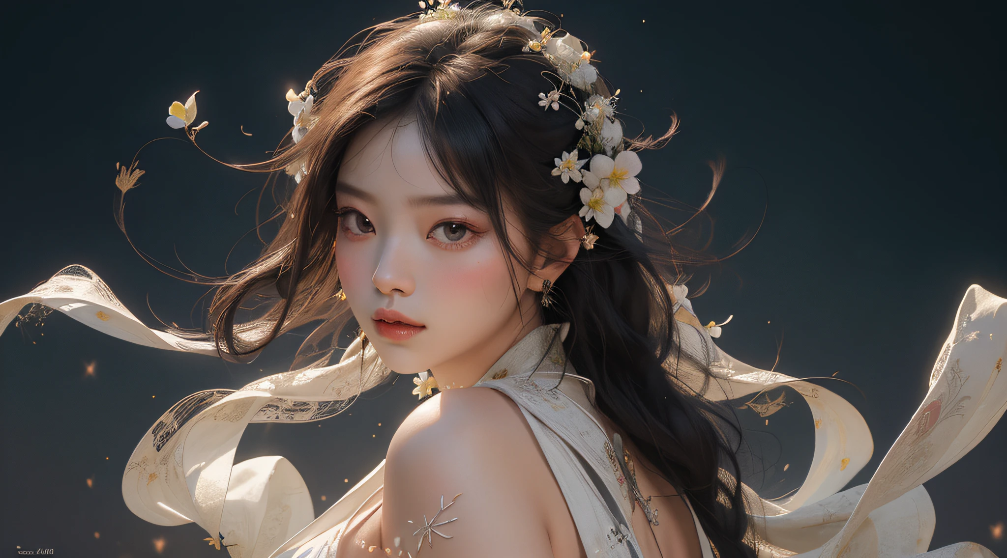 NSFW, Super High Quality, Masterpiece, Perfect Illustration, Extreme Details (Delicate Light and Shadow, Highly Dramatic Picture,)Zhong Hua, 1 Girl, Solo, Hanfu, Ancient_Chinese_architecture, Flower Field, Flowers, (White Smoke:1.3) (Realistic:1.4), Zen Entanglement, Mandala, Tangled, Official Art, Unity 8k wallpaper, super detailed, beautiful and beautiful, masterpiece, best quality, (Dynamic angle: 1.4), glowing skin, (Floating colorful flashes: 1) The most beautiful chaotic forms, elegant, brutalist design, bright colors, romantic depth of field exotic_dance, half_naked