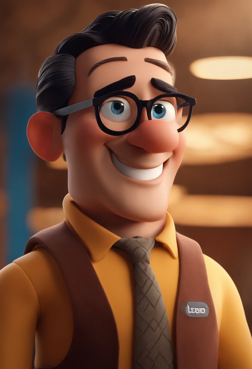 Cartoon character of a man with black glasses and a blue shirt, animation character, Caractere estilizado, animation style rendering, 3D estilizado, Arnold Maya render, 3 d render stylized, toon render keyshot, Personagem 3D, Personagem 3D, 3d rendering stylized, 3 d character render, personagem de desenho animado, Personagem de close up, Pose de personagem, (Estilo Pixar) (master part:1.2) (Bokeh) (best quality) (pele detalhada) (textura detalhada) (8k) (argila) (Cinematic lighting) (foco nítido