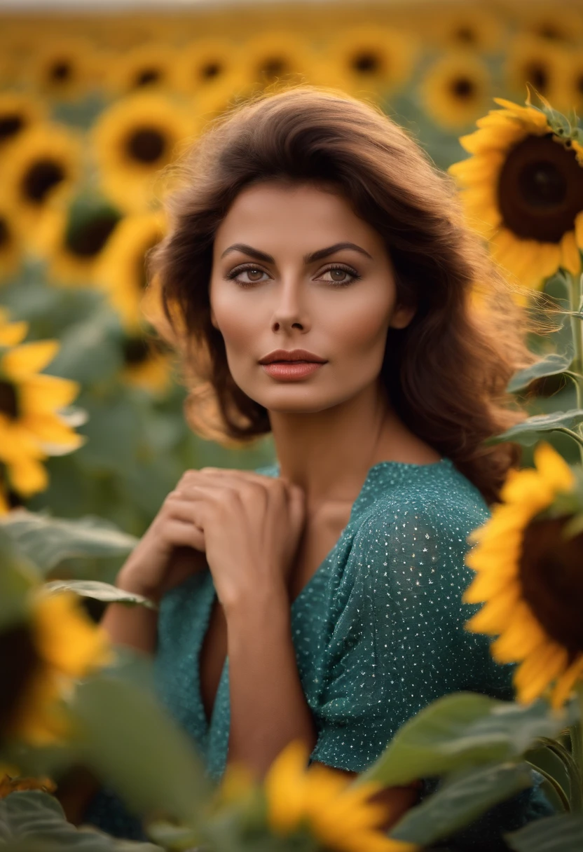 photo of beautiful young Sophia Loren from the 1970s in a field of sunflowers, com saia e top posando para uma foto, Garota sexy, lovely woman, mulher bonita, Beautiful woman, Amazing woman, Pose casual, menina bonita , menina atraente, olhar sexy, beautiful young lady, bela imagem, (red lips lipstick), Maquiagem elegante, por do sol, estilo por (Steve McCurry), Dispositivo Nikon Z FX, Mola EF 70mm, Cinematic lighting, Antecedentes do estudo, style long exposure, Long Ascension Type, Cena de cores vibrantes, fotorrealista, Intrinsic, Rosto bonito, Rosto Ultra Detalhado, Corpo perfeito, corpo inteiro, Impeccable, realista, altamente detalhado, Art Station, trend, obra prima, Rosto realista, pele realista, olhos detalhados, Grande Arte, render ultra realista n-9, 4k, 8k, 16k, 20K, HDR, UHD, 64 mil, perfect lighting, studio lighting, fotorrealista, hiper realista, simetrical face, Motor irreal, Bokeh, high - resolution scan, fotografia profissional