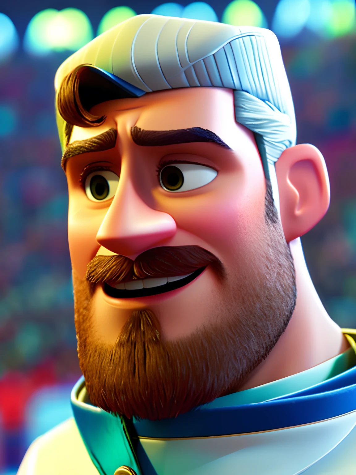 Pixarstyle, homem calvo com barba media roupas sociais e biblia na mao