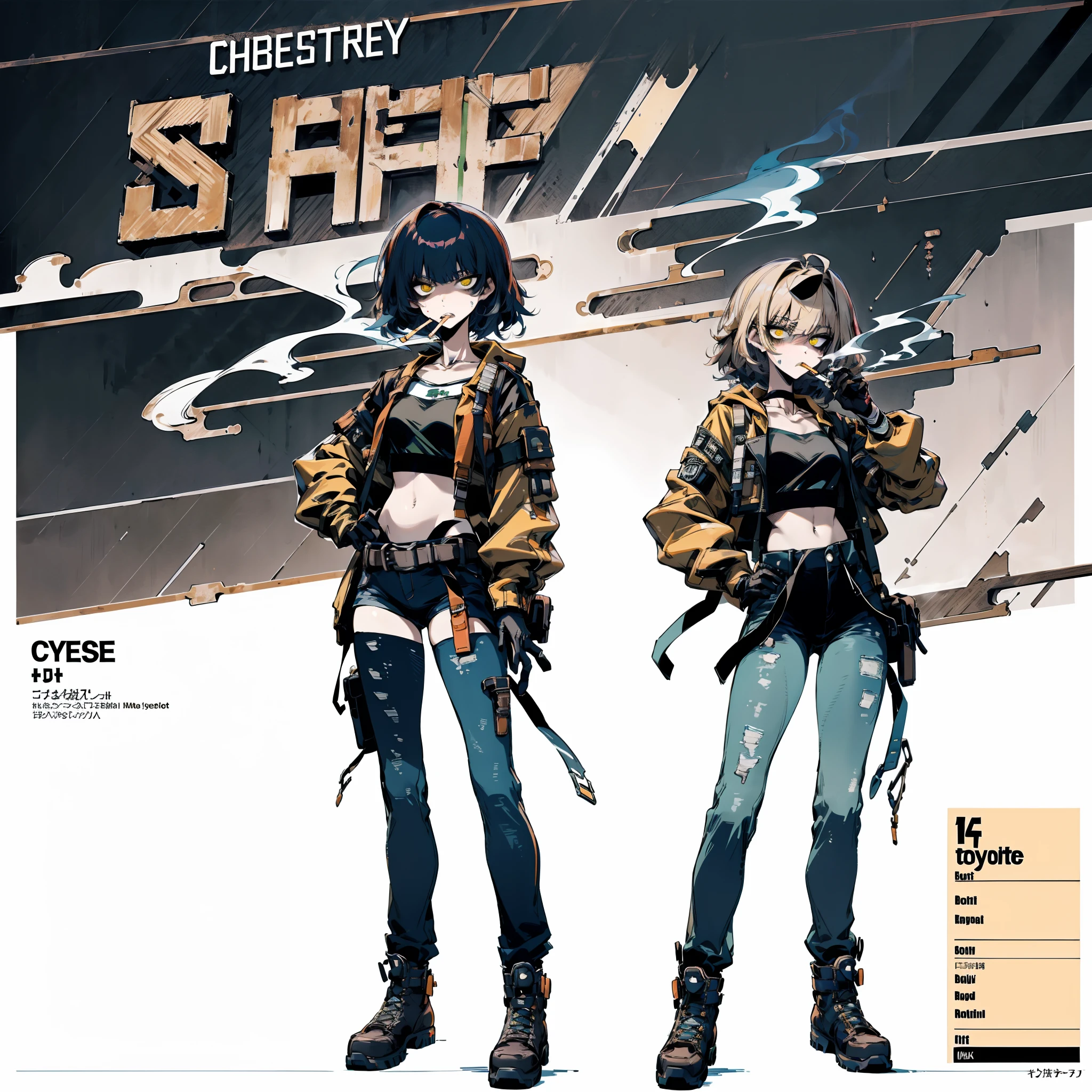 ((highest quality)), ((masterpiece)), (become familiar with),  1 girl, alone, silver hair,brown skin,red eyes,long pants,red sleeveless,Clothes with a visible back, thin,thin,short hair,small breasts, erect nipples, gloves, put your hands on your hips,cyber punk,SF