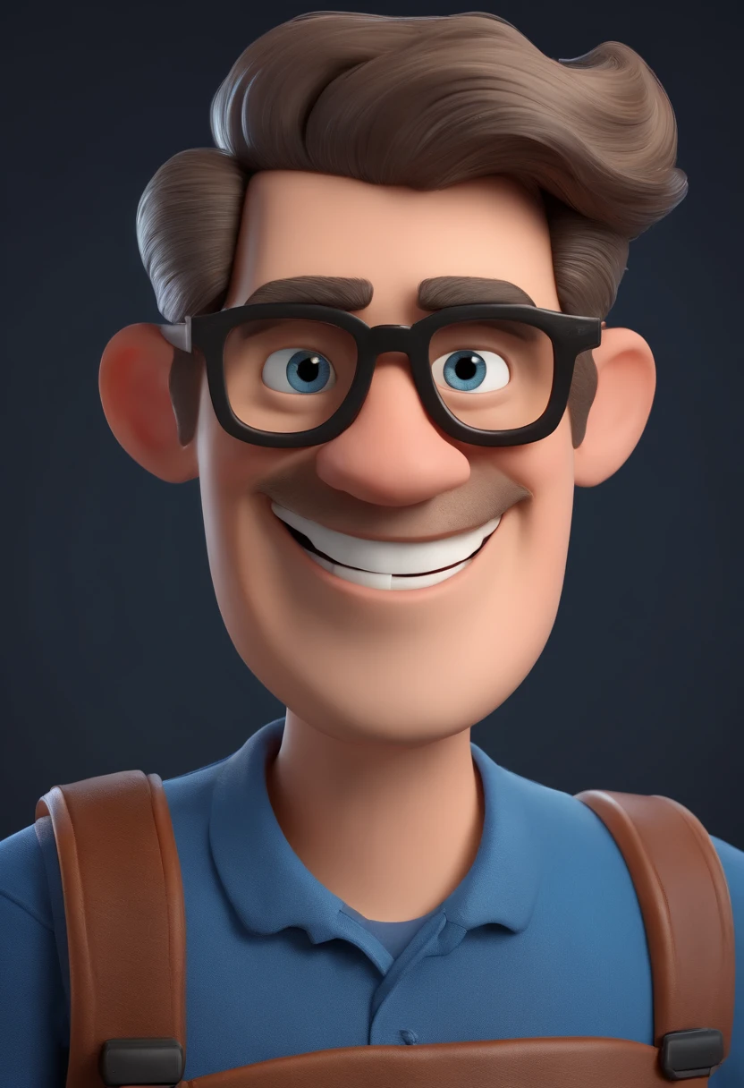 Cartoon character of a caucasian man wearing black glasses and a blue shirt, Holding a Nikon camera, um personagem animado, Caractere estilizado, animation style rendering, 3D estilizado, Arnold Maya render, 3 d render stylized, toon render keyshot, Personagem 3D, Personagem 3D, 3d rendering stylized, 3 d character render, personagem de desenho animado, Personagem de close up, Pose de personagem, (Estilo Pixar) (master part:1.2) (Bokeh) (best quality) (pele detalhada) (textura detalhada) (8k) (argila) (Cinematic lighting) (foco nítido，Senta e vaza a parte superior do corpo Estilo Pixar