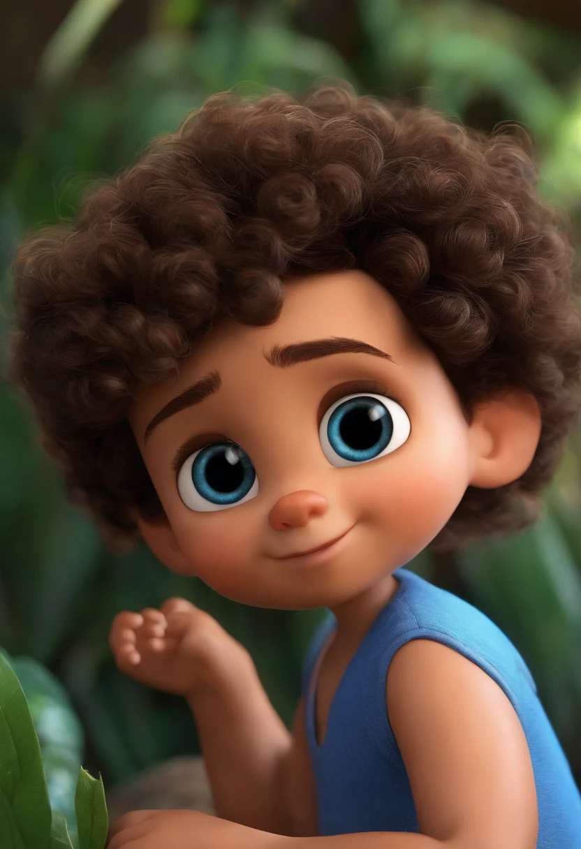 Um  branco dos olhos castanhos cabelo preto com toupete nariz meio chato orelha meio grande no modelo pixar disney