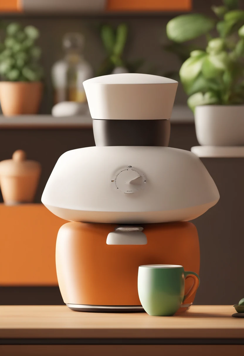 personagem dos desenhos animados de um homem branco, de cabelos preto, de barba , With chubby physical shape in front of his orange and green coffee maker, mW animation character, Caractere estilizado, animation style rendering, 3D estilizado, Arnold Maya render, 3 d render stylized, toon render keyshot, Personagem 3D, Personagem 3D, 3d rendering stylized, 3 d character render, personagem de desenho animado, Personagem de close up, Pose de personagem,  (Estilo Pixar) (master part:1.2) (Bokeh) (best quality) (pele detalhada) (textura detalhada) (8k) (argila) (Cinematic lighting) (foco nítido