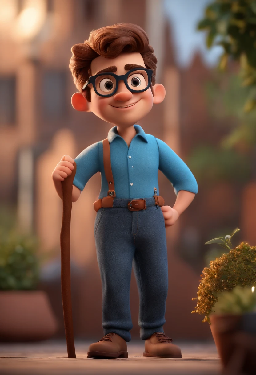 Cartoon character of a man with black glasses and a blue shirt, animation character, Caractere estilizado, animation style rendering, 3D estilizado, Arnold Maya render, 3 d render stylized, toon render keyshot, Personagem 3D, Personagem 3D, 3d rendering stylized, 3 d character render, personagem de desenho animado, Personagem de close up, Pose de personagem, (Estilo Pixar) (master part:1.2) (Bokeh) (best quality) (pele detalhada) (textura detalhada) (8k) (argila) (Cinematic lighting) (foco nítido