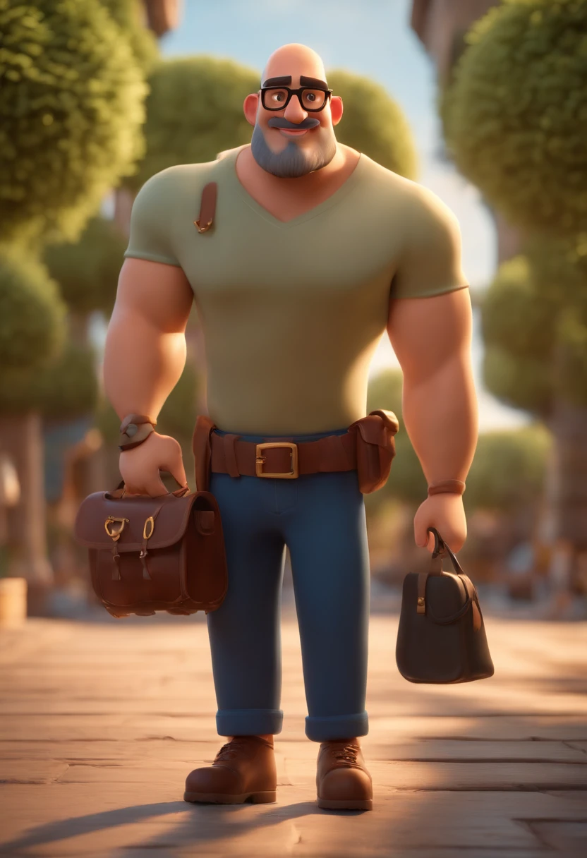 Cartoon character of a bald man and beard with black glasses and a blue shirt, animation character, segurando uma biblia Caractere estilizado, animation style rendering, 3D estilizado, Arnold Maya render, 3 d render stylized, toon render keyshot, Personagem 3D, Personagem 3D, 3d rendering stylized, 3 d character render, personagem de desenho animado, Personagem de close up, Pose de personagem, (Estilo Pixar) (master part:1.2) (Bokeh) (best quality) (pele detalhada) (textura detalhada) (8k) (argila) (Cinematic lighting) (foco nítido