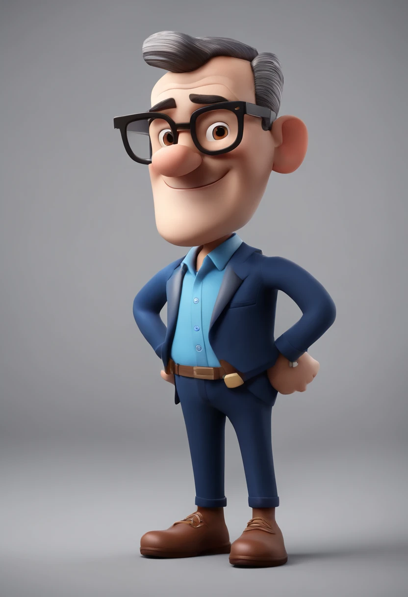 Cartoon character of a man wearing black glasses and a blue shirt, um personagem animado, Caractere estilizado, animation style rendering, 3D estilizado, Arnold Maya render, 3 d render stylized, toon render keyshot, Personagem 3D, Personagem 3D, 3d rendering stylized, 3 d character render, personagem de desenho animado, Personagem de close up, Pose de personagem, (Estilo Pixar) (master part:1.2) (Bokeh) (best quality) (pele detalhada) (textura detalhada) (8k) (argila) (Cinematic lighting) (foco nítido,Senta e vaza a parte superior do corpo