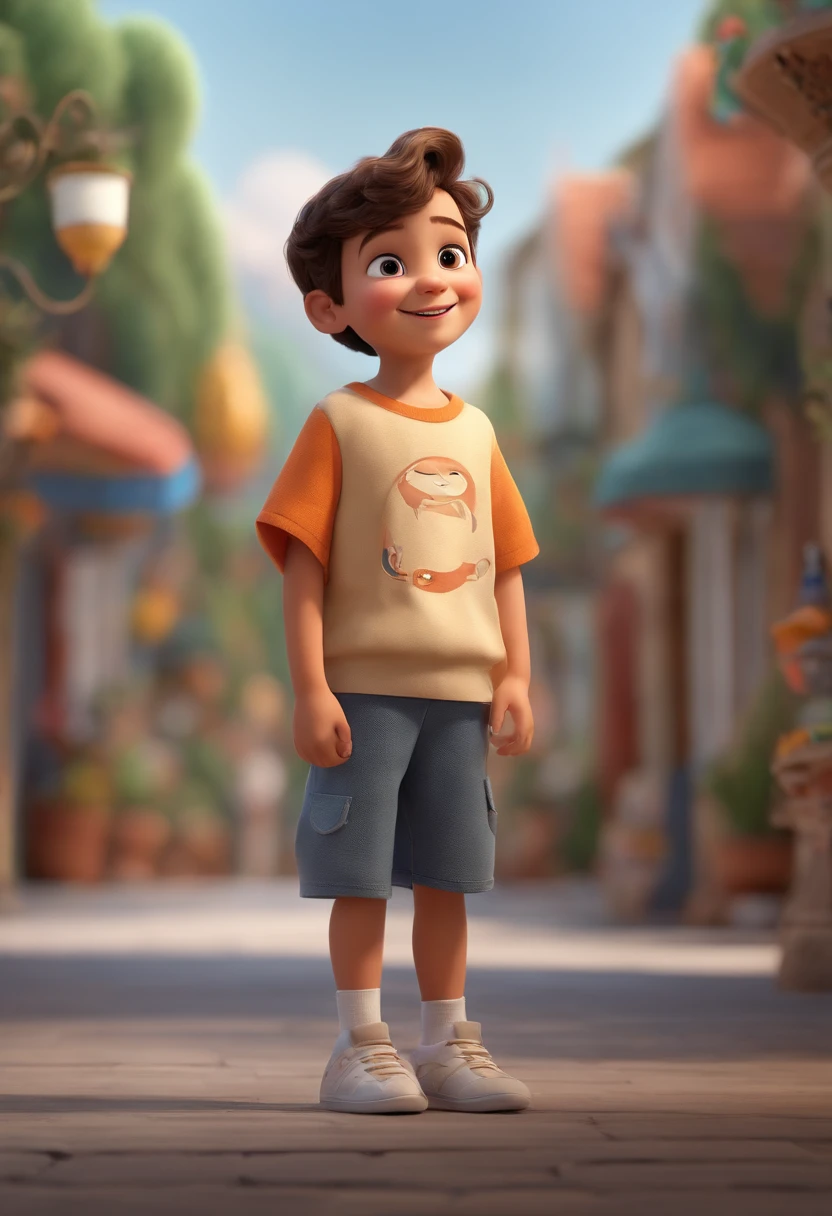 a happy cute  standing short hair, vestindo uma fantasia espacial, , fundo branco, barnet, toon, estilo pixar, 3d, desenhos animados, rosto detalhado, asymmetrical 16k
