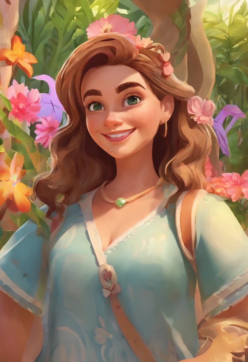 Cartoon of a white-skinned girl named Laís, branca, de cabelos castanho escuro e cacheado comprido abaixo do ombro, having fun on vacation together with daddy Jaime, moreno, alto, olhos pretos, sorridente e de terno Cinza, e cabelos grisalhos, and his other daughter Lavinia, pequena, smaller than Laís, morena igual ao pai, shorter shoulder-length hair, cacheado e crespo, bem enrolado, sorridente e olhos com brilhos e covinhas na bochecha, and with us is his wife Daniela, com uns 15 centimentros menor que o pai Jaime de 1,86 cm, and Laís also in her mother Daniela's altuma, and Daniela has white skin like Laís, sorridente, um pouco corpuda, seios grandes, cabelo liso preto e ondulados, Right ahead of him was a boxer dog, marrom e branco, 3D Animation Movie Poster, Poster de filme animado, pixar 3 d animation style, pixar renderman rendering, maia 8 mil, animated film, Disney Pixar Estilo 3D, amigos felizes saem juntos, as 3 mulheres de vestidos rosa comprido e com cinto bem delicado na cintura, ao ar livre, vacation, Disney Pixar Animation Poster