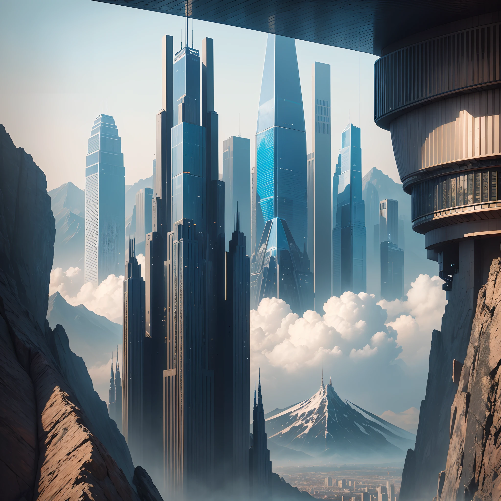 Huge mountain,Skyscrapers,masterpiece,cyberpunked,50 times the height of the building,超A high resolution,planet earth,Best Quality,The skyline of the future,epcot,A building far beyond the imagination of mankind,SFart by,Megacities,