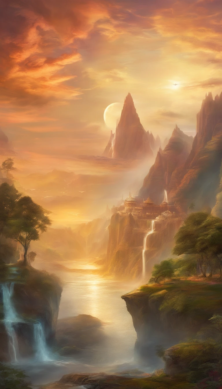 Huge, realistic depiction of Adi Shankara, with a beautiful girl, Blends seamlessly with nature, surrealism, Highly detailed, Photorealistic:1.37, 3D Rendering, Cinematic lighting, Divine light, Very high definition, Craftsmanship:1.2, Textured skin, Top quality , high resolution