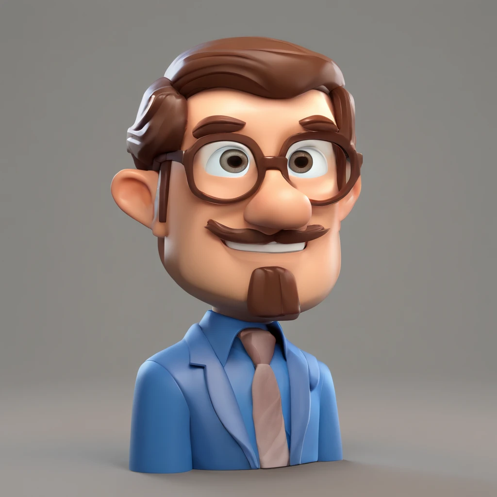 Criar um personagem no estilo Pixar. Trata-se de um homem de 25 anos, com barba, oculos quadrados, com cabelos pretos curtos e olho s castanhos. Ele deve estar em uma oficina industrial
