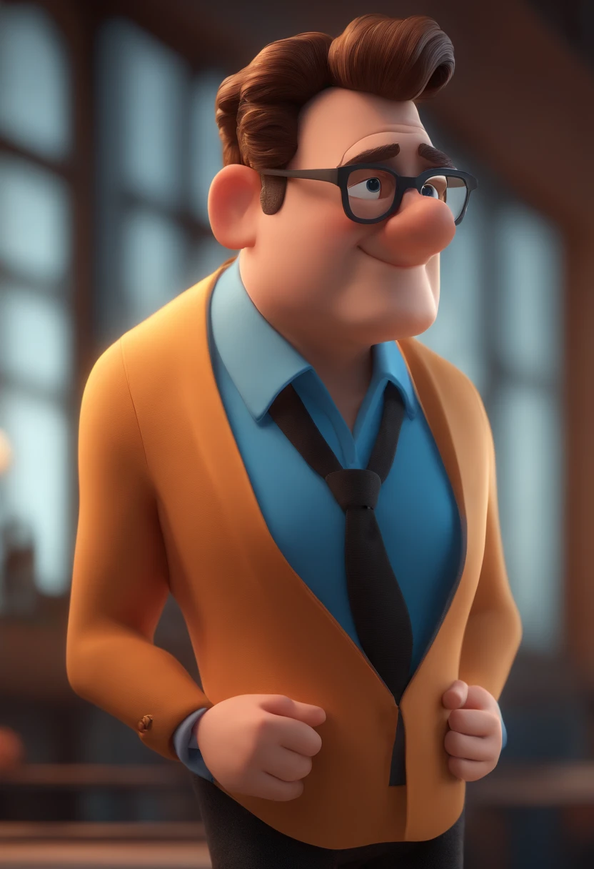 Cartoon character of a man with black glasses and a blue shirt, animation character, Caractere estilizado, animation style rendering, 3D estilizado, Arnold Maya render, 3 d render stylized, toon render keyshot, Personagem 3D, Personagem 3D, 3d rendering stylized, 3 d character render, personagem de desenho animado, Personagem de close up, Pose de personagem,  (Estilo Pixar) (master part:1.2) (Bokeh) (best quality) (pele detalhada) (textura detalhada) (8k) (argila) (Cinematic lighting) (foco nítido