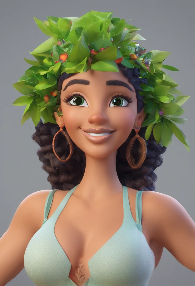 uma garotinha,With a leaf in one hand and two eyes in the other,Carrancudo,Looking at you with a smile,Derramando com raiva,com vestido verde comanda vermelha,Menina gorda bonito,a ball head
