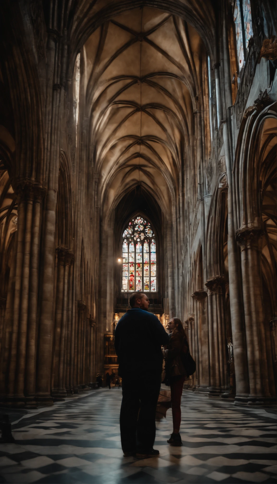 Highly Detailed Landscape Photography of An unidentified human barely noticeable, having heart to heart conversation toward his/her Lord, expecting redemption, spiritual vibe, Raw, Realistic, Motion Picture, Cinematic, HDR,  (realistic:1.3), finely detailed, quality, (masterpiece:1.2), (photorealistic:1.2), (best quality), (detailed skin:1.3), (intricate details), dramatic, ray tracing, photograph, Liquid [Notre Dame Cathedral: confession room ] from inside of a Cologne Cathedral, Bathed in shadows, marble floor, stoned artifacts Masterpiece, Depressing surrounding, Metalcore, film grain, Sony A7, 35mm, ((photorealistic):1.1), (raw, 8k:1.2), dark, muted colors, slate atmosphere, RAW candid cinema, 16mm, 33mm, color graded portra 400 film, remarkable color, ultra-realistic, textured skin, extraordinary detailed pupils, realistic dull skin noise, visible skin detail, skin fuzz, dry skin, shot with the cinematic camera, detailed skin texture, (blush:0.5), subsurface scattering, RAW, Top best quality, masterpiece, 128 fps, realistic depth, extreme detailing, ARRI ALEXA 35 Production Set (15mm Studio), 128-bit color depth, film arain. Fujifilm XT3, 80mm, 60 fps, candid shot, Hasselblad X1D, dutch angle shot,