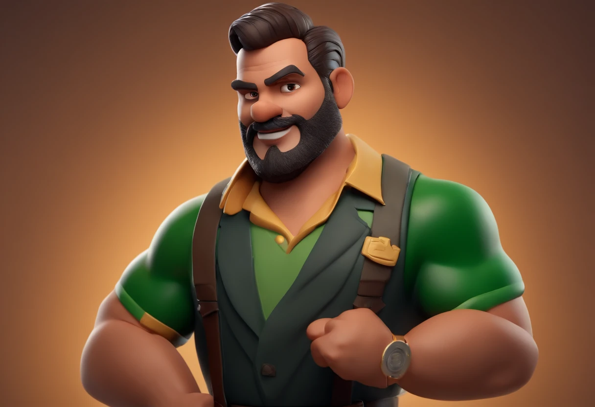 personagem dos desenhos animados de um homem branco, de cabelos preto, barba, com uma camisa cinza, do lado a sua esposa, mulher alta, cabelos Pretos, magra , com a camisa cinza e avental verde, na frete da sua cafeteiria verde e laranja. mW Animation Character, Caractere estilizado, animation style rendering, 3D estilizado, Arnold Maya render, 3 d render stylized, toon render keyshot, Personagem 3D, Personagem 3D, 3d rendering stylized, 3 d character render, personagem de desenho animado, Personagem de close up, Pose de personagem,  (Estilo Pixar) (master part:1.2) (Bokeh) (best quality) (pele detalhada) (textura detalhada) (8k) (argila) (Cinematic lighting) (foco nítido