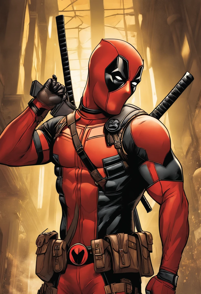 The superhero Deadpool, a white and golden market,