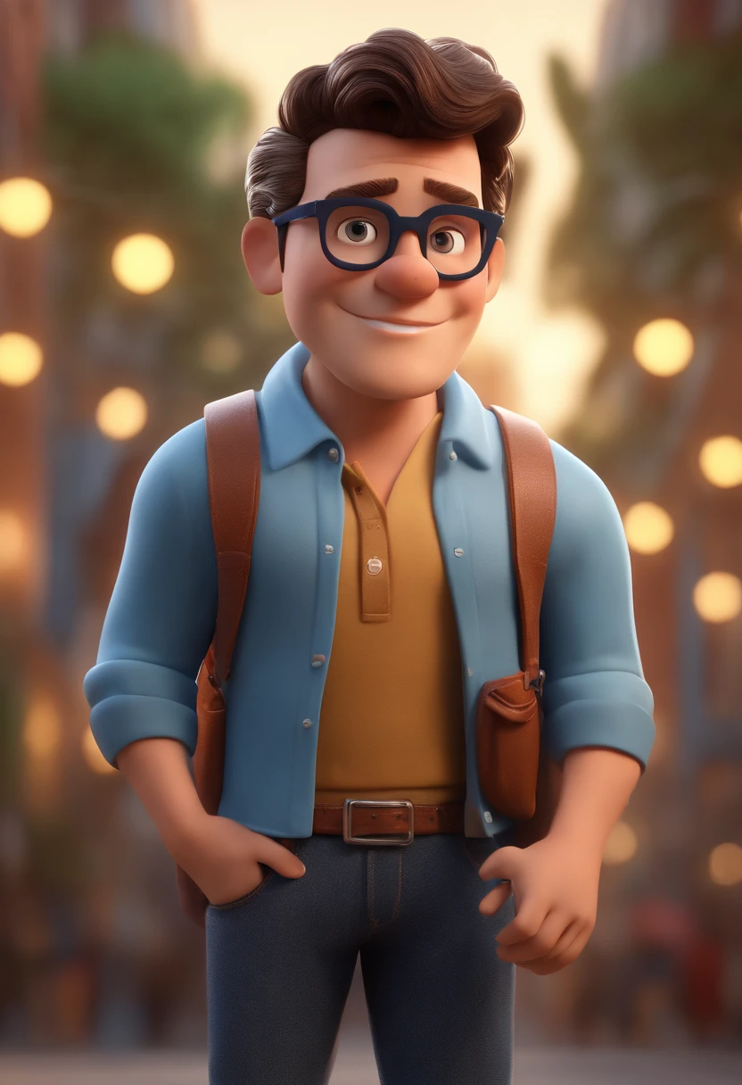 Cartoon character of a man with black glasses and a blue shirt, animation character, Caractere estilizado, animation style rendering, 3D estilizado, Arnold Maya render, 3 d render stylized, toon render keyshot, Personagem 3D, Personagem 3D, 3d rendering stylized, 3 d character render, personagem de desenho animado, Personagem de close up, Pose de personagem, (Estilo Pixar) (master part:1.2) (Bokeh) (best quality) (pele detalhada) (textura detalhada) (8k) (argila) (Cinematic lighting) (foco nítido