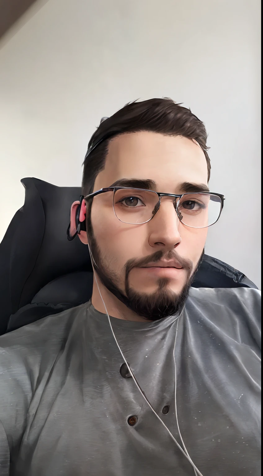 Man with glasses and beard wearing headphones, foto de perfil profissional, imagem profissional, foto de perfil headshot, retrato de alta qualidade, neckbeard, imagem do avatar, with nerdy glasses and goatee, 28 anos  estilo Disney Pixar-style