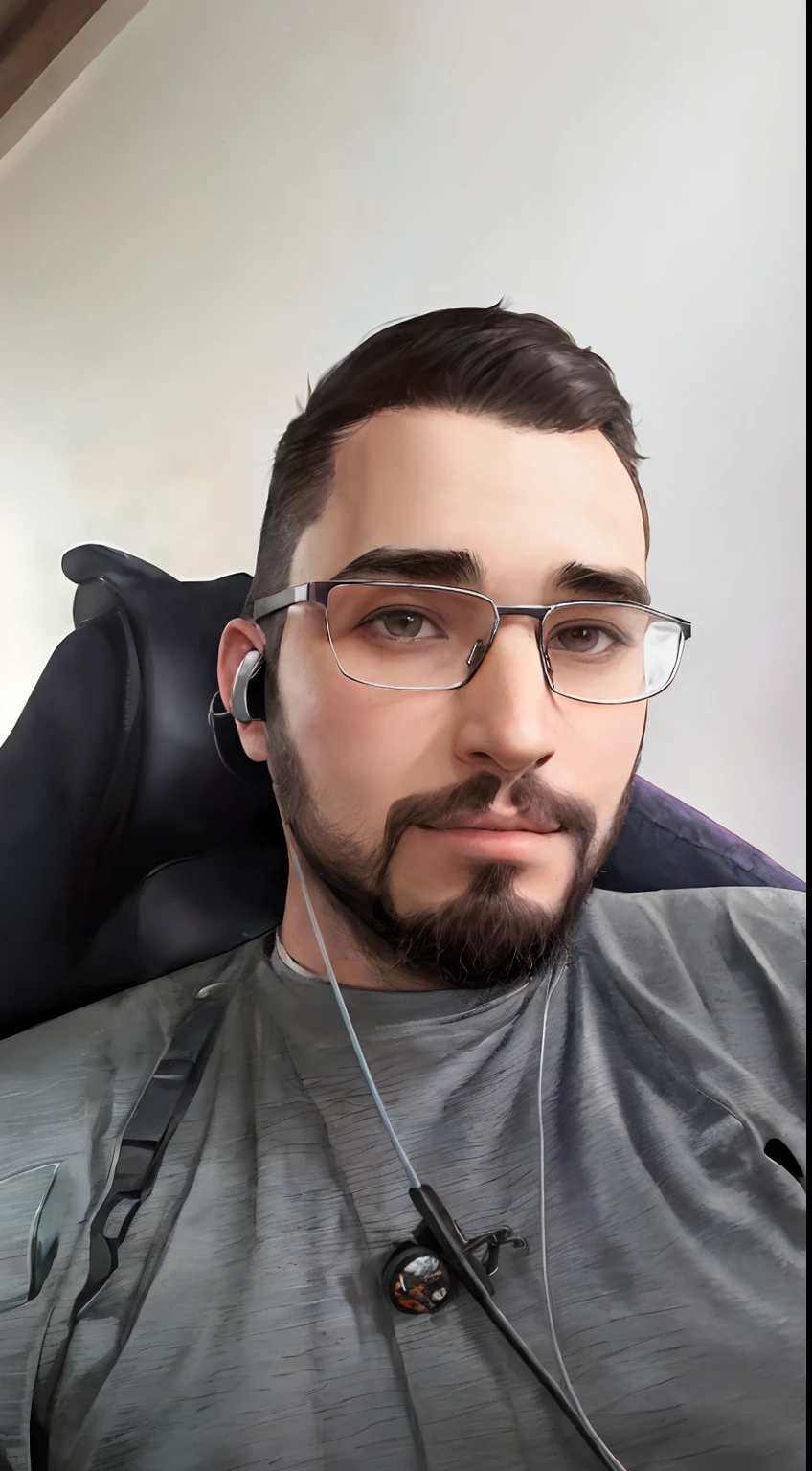 Man with glasses and beard wearing headphones, foto de perfil profissional, imagem profissional, foto de perfil headshot, retrato de alta qualidade, neckbeard, imagem do avatar, with nerdy glasses and goatee, 28 anos estilo Disney Pixar-style
