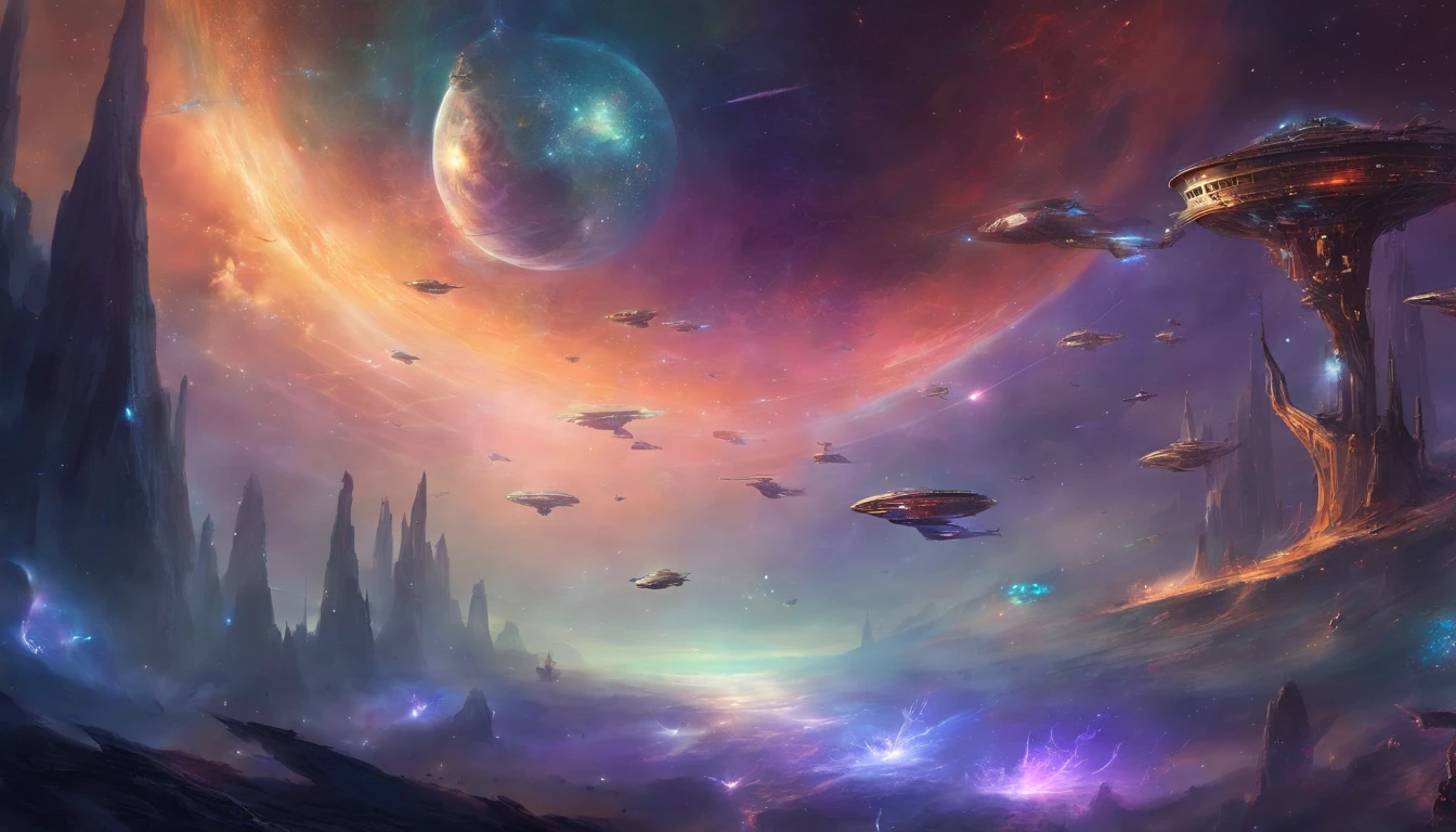space fleet at a nebula