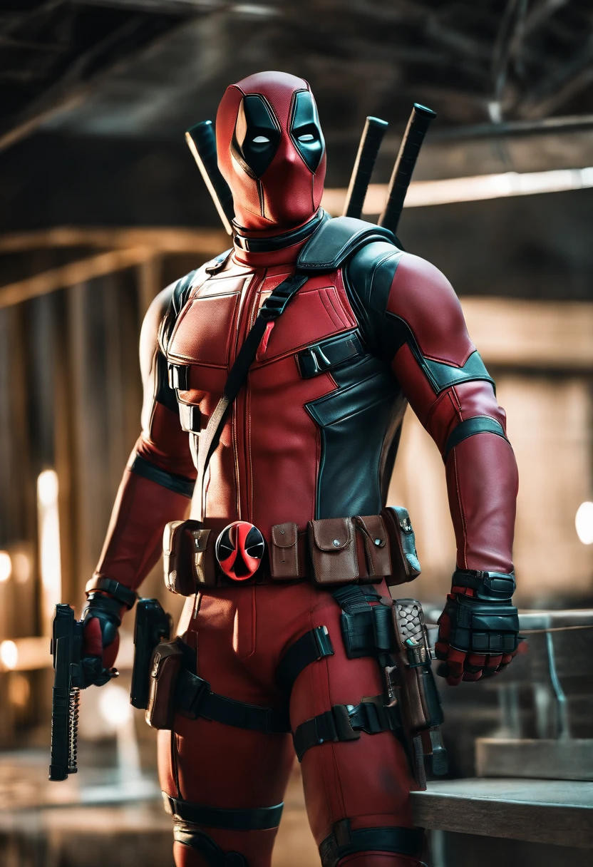 A deadpool, real white with titanium cybernetic suit, detalhado, designe perfeito, alta qualidade arestas perfeitas e simmetricas ::n_desenho de estilo, low quality defect, boneco, game, anime